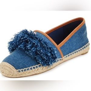 TORY BURCH SHAW Navy Blue Denim Fringe Espadrille Flats Size 8 1/2